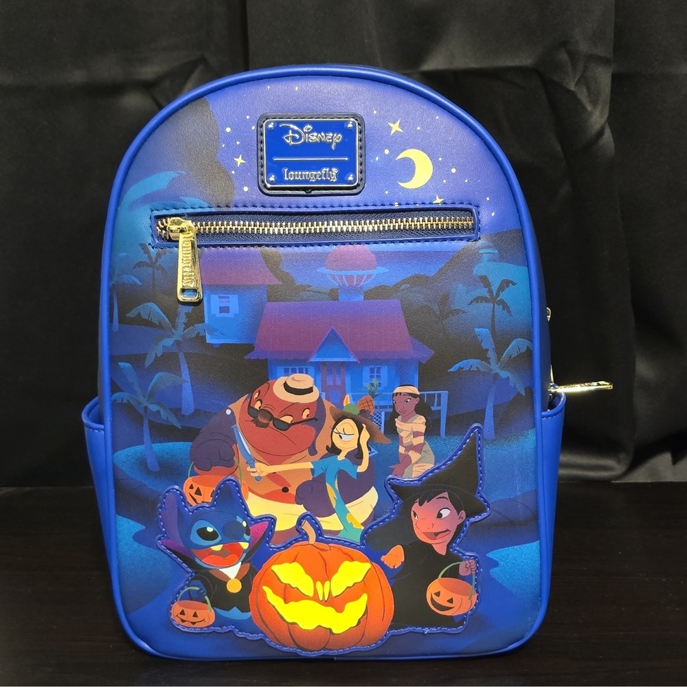 Loungefly Disney Lilo & Stitch Halloween Glow in the Dark Mini Backpack Blue